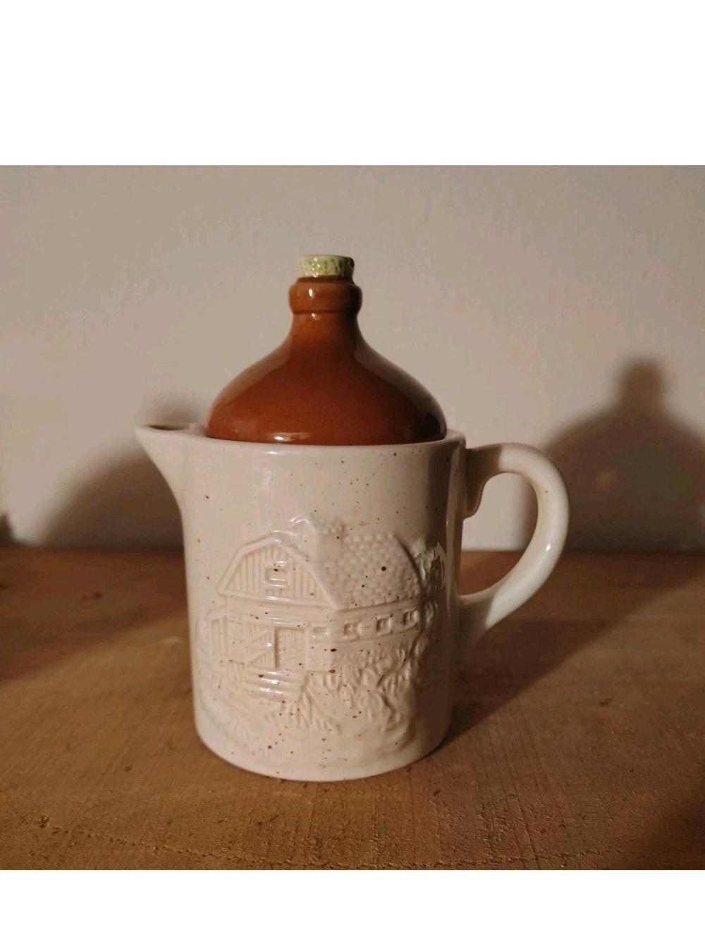 White Ceramic Pitcher with Brown Lid - Decorative Home Art